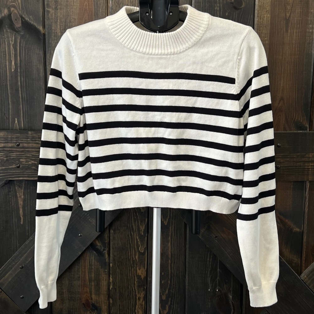 Seraphine Breton‎ Striped Maternity & Beyond Sweater 12 Black White Cropped NWT